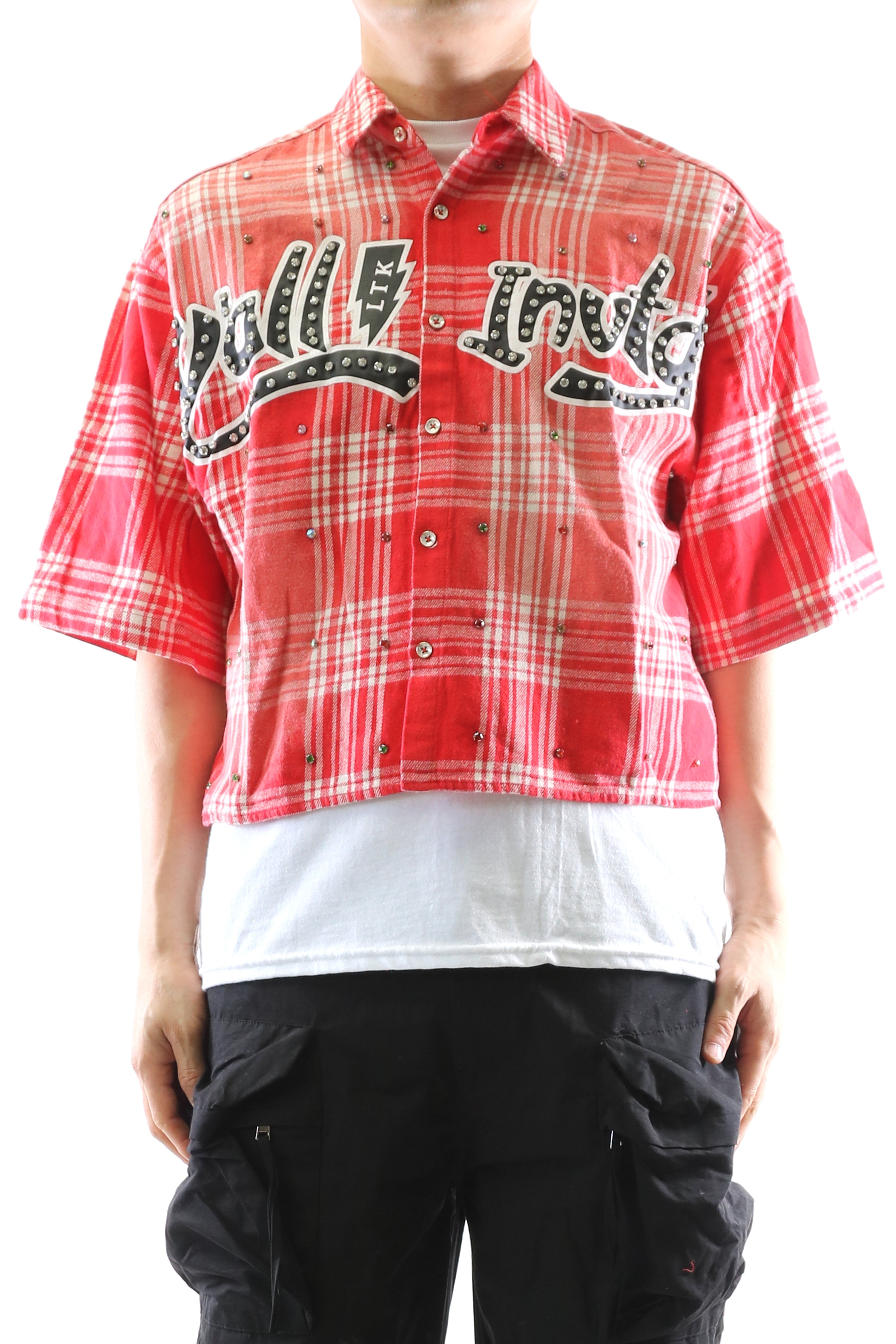 New Role Washed Flannel Crop Top Button Down Shirt