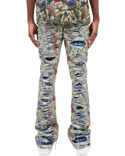 Floral Print Layers Stacked Jeans 413017