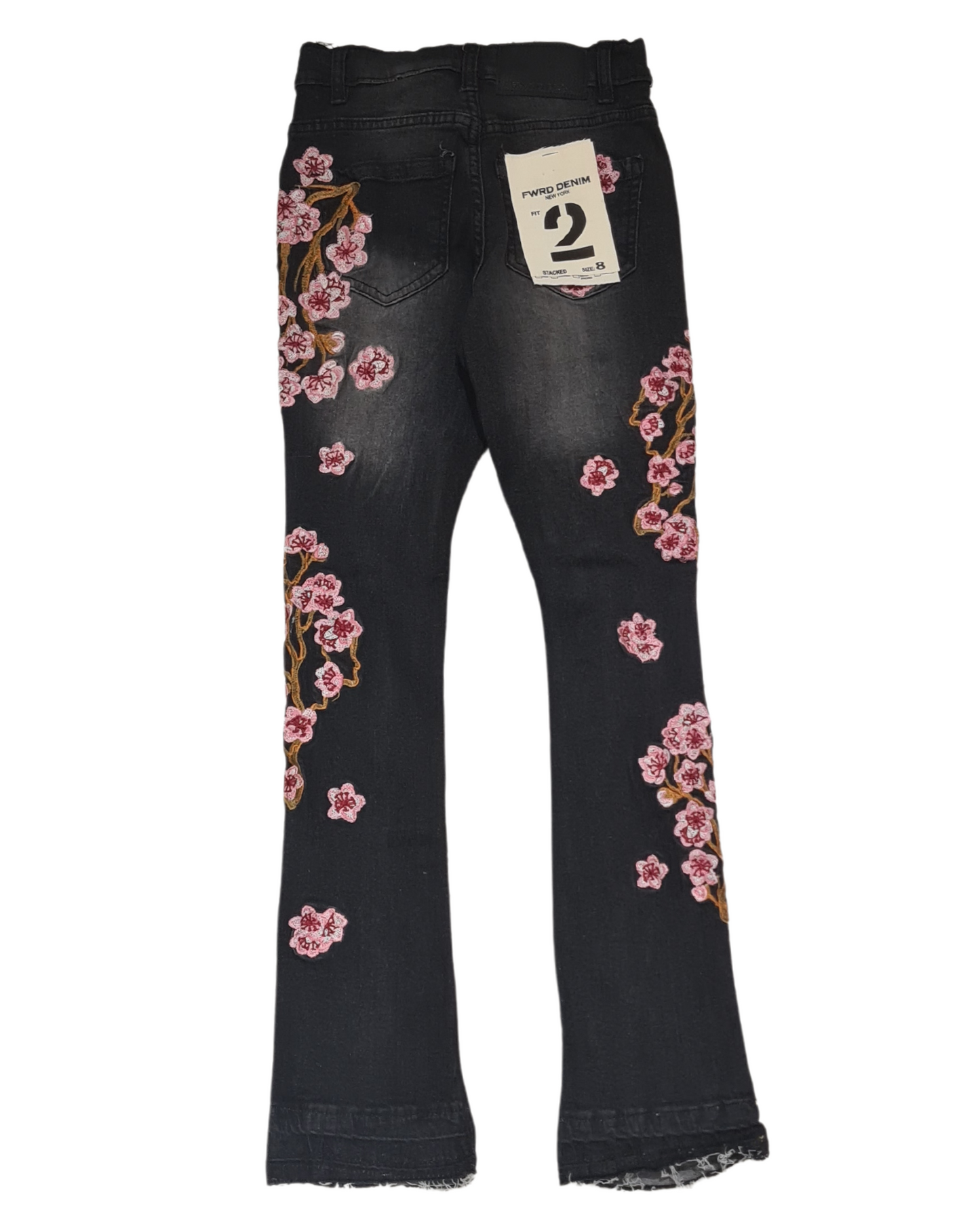 Kids Flowers Printed Stacked Jeans 330123