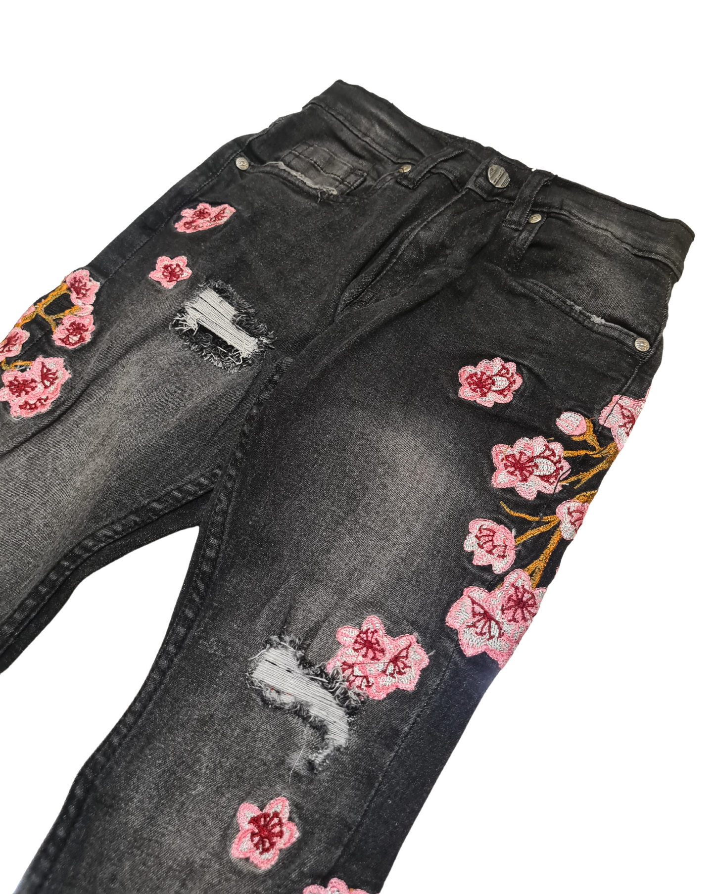 Kids Flowers Printed Stacked Jeans 330123