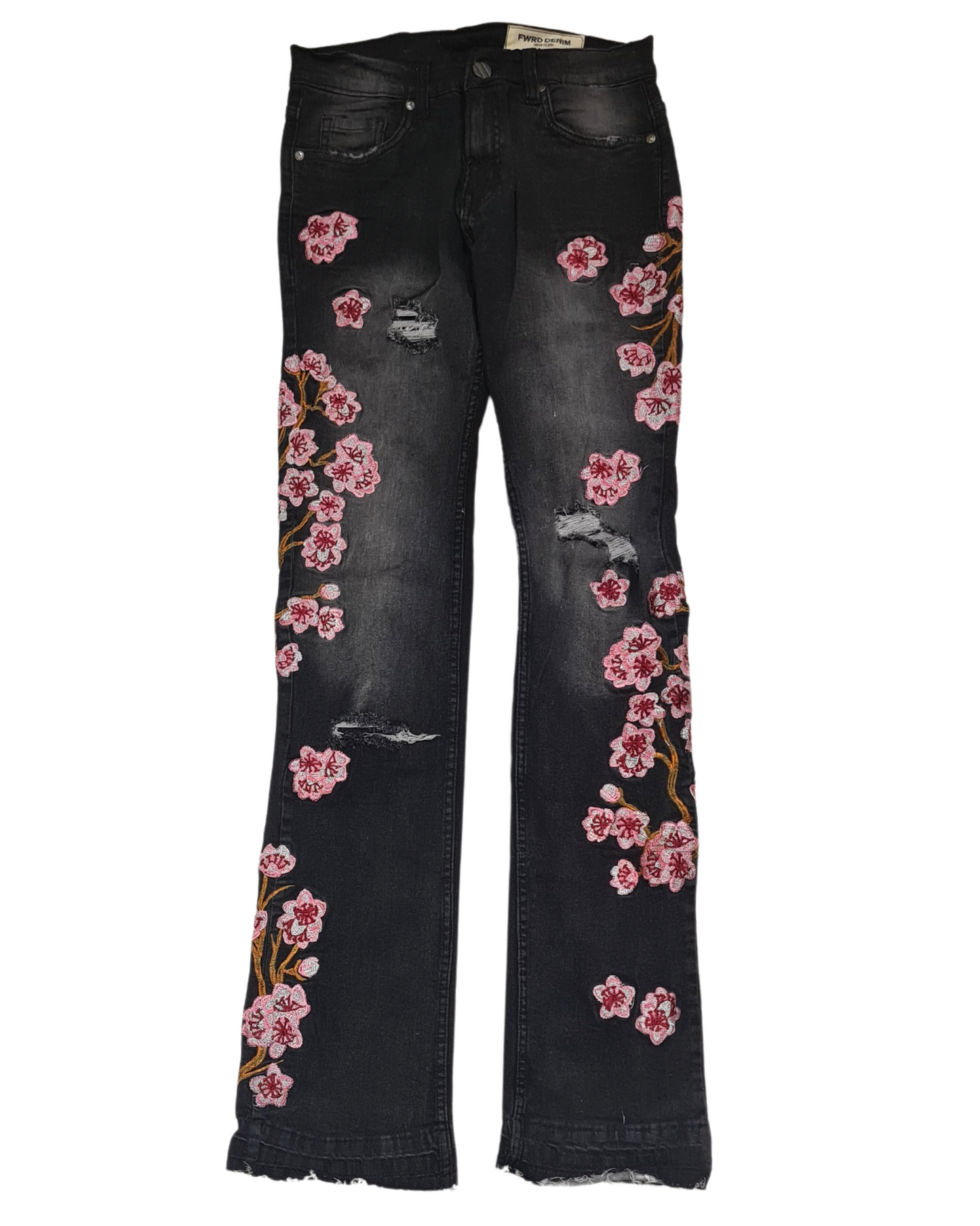 Flowers Print Stacked Jeans 330123