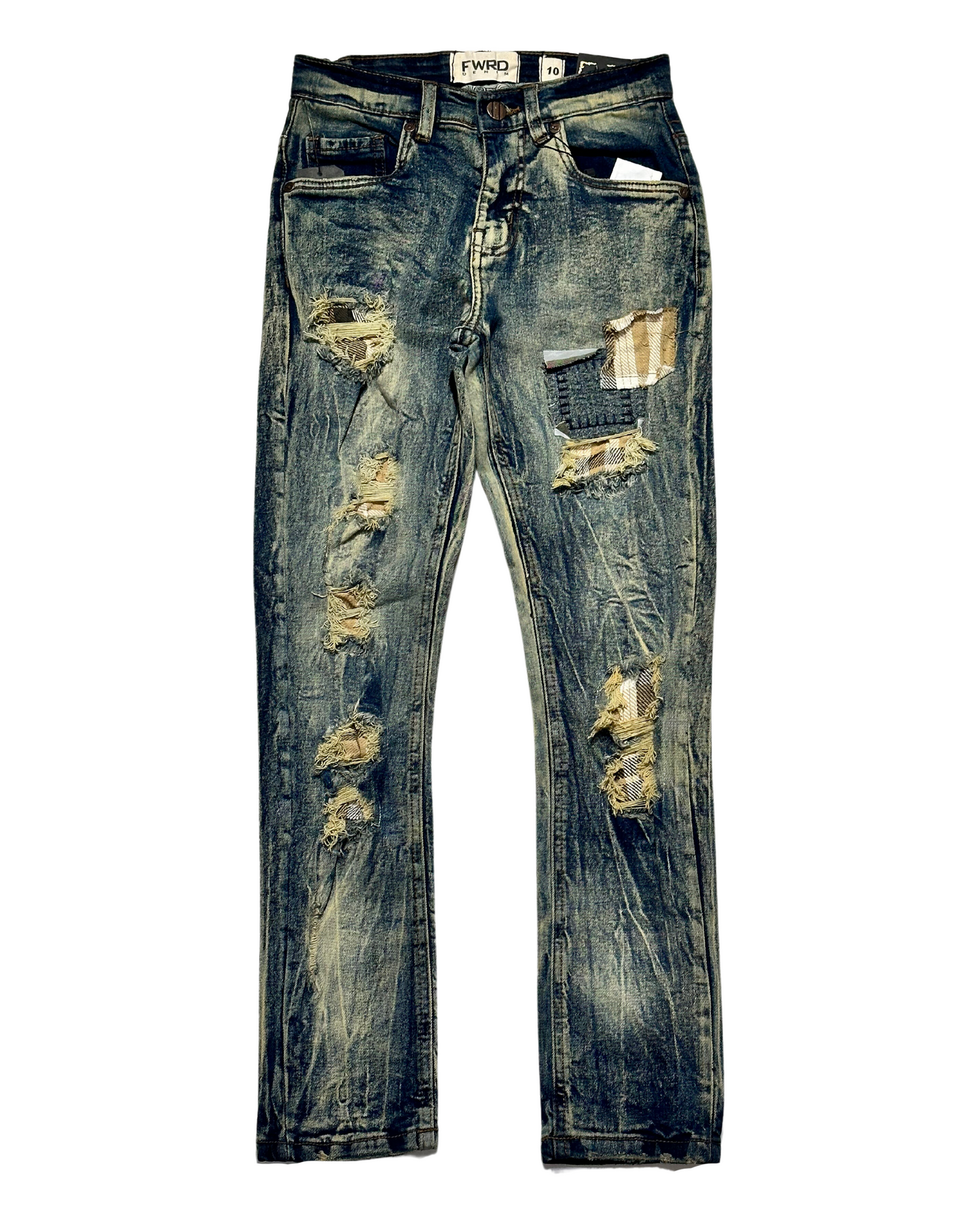 Kids Flannel Patch Slim Fit Jeans 33973K