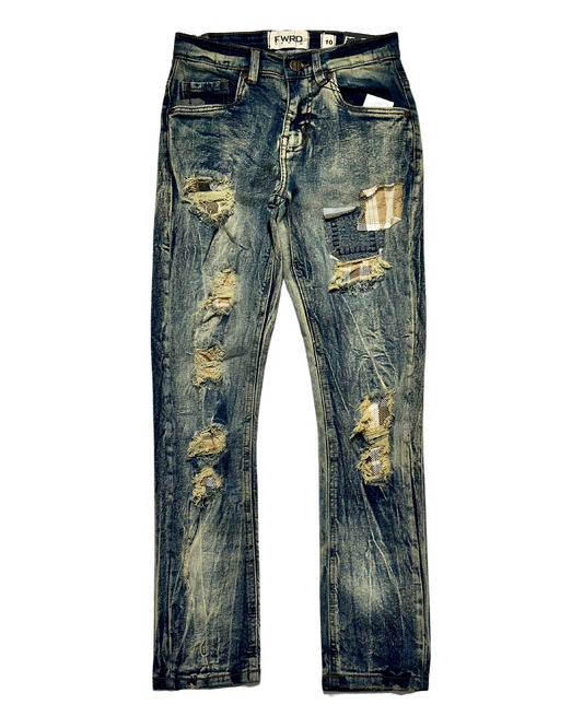 Kids Flannel Patch Slim Fit Jeans 33973K