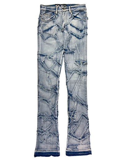 Frayed Abstract Shapes Stacked Jeans 5811