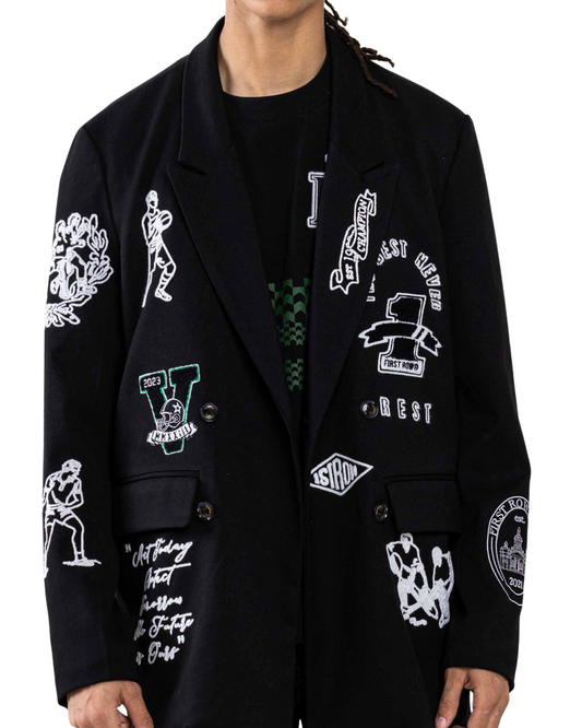 Multi Patches Double Breasted Blazer