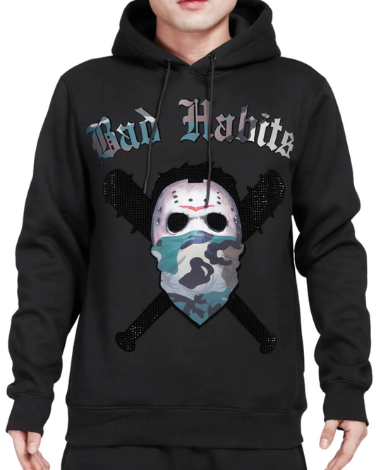 Bad Habits Rhinestone Camo Print Hoodie