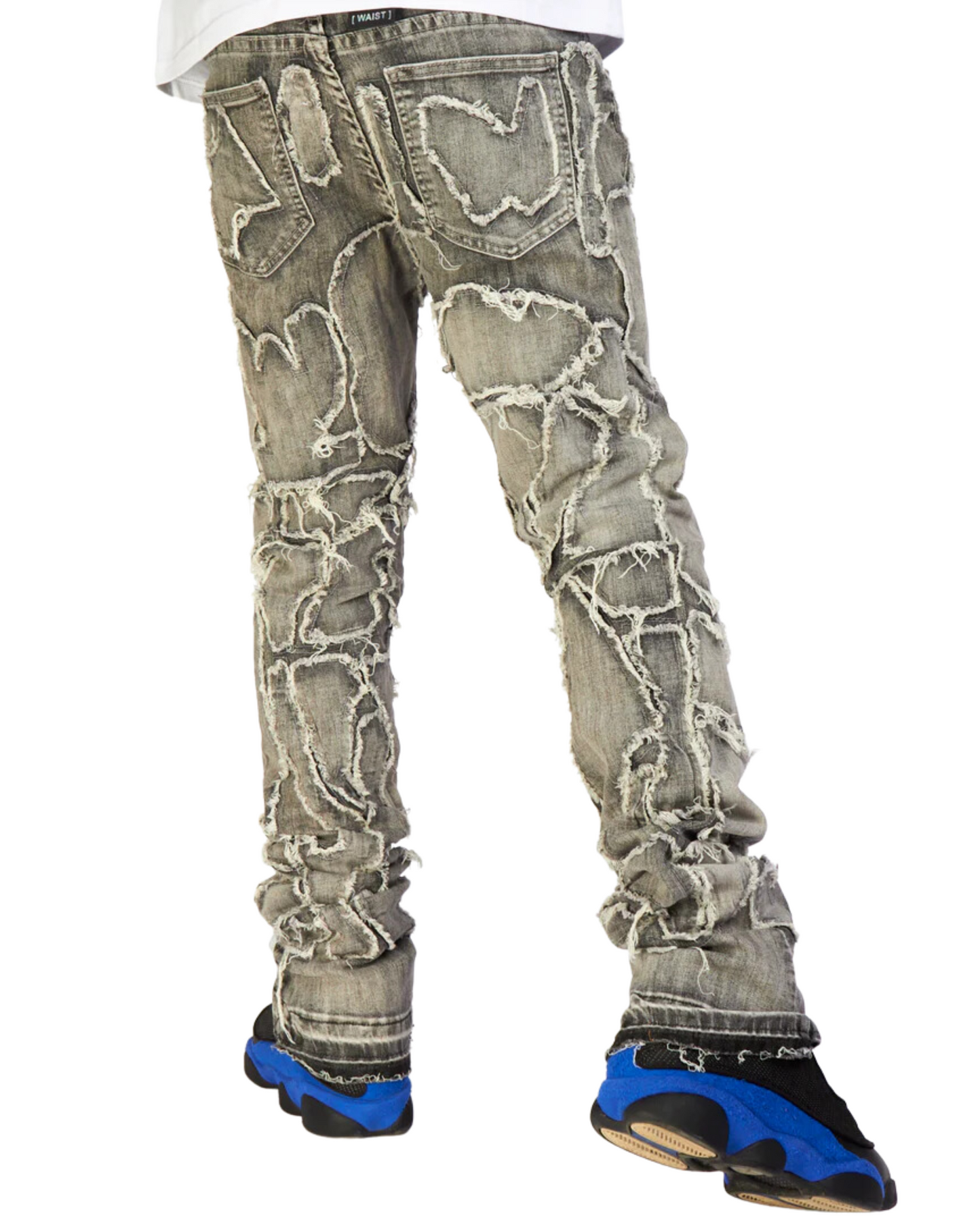 Frayed Abstract Shapes Stacked Jeans 5811