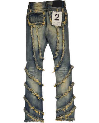 Kids Wavy Patchwork Stacked Jeans 330090