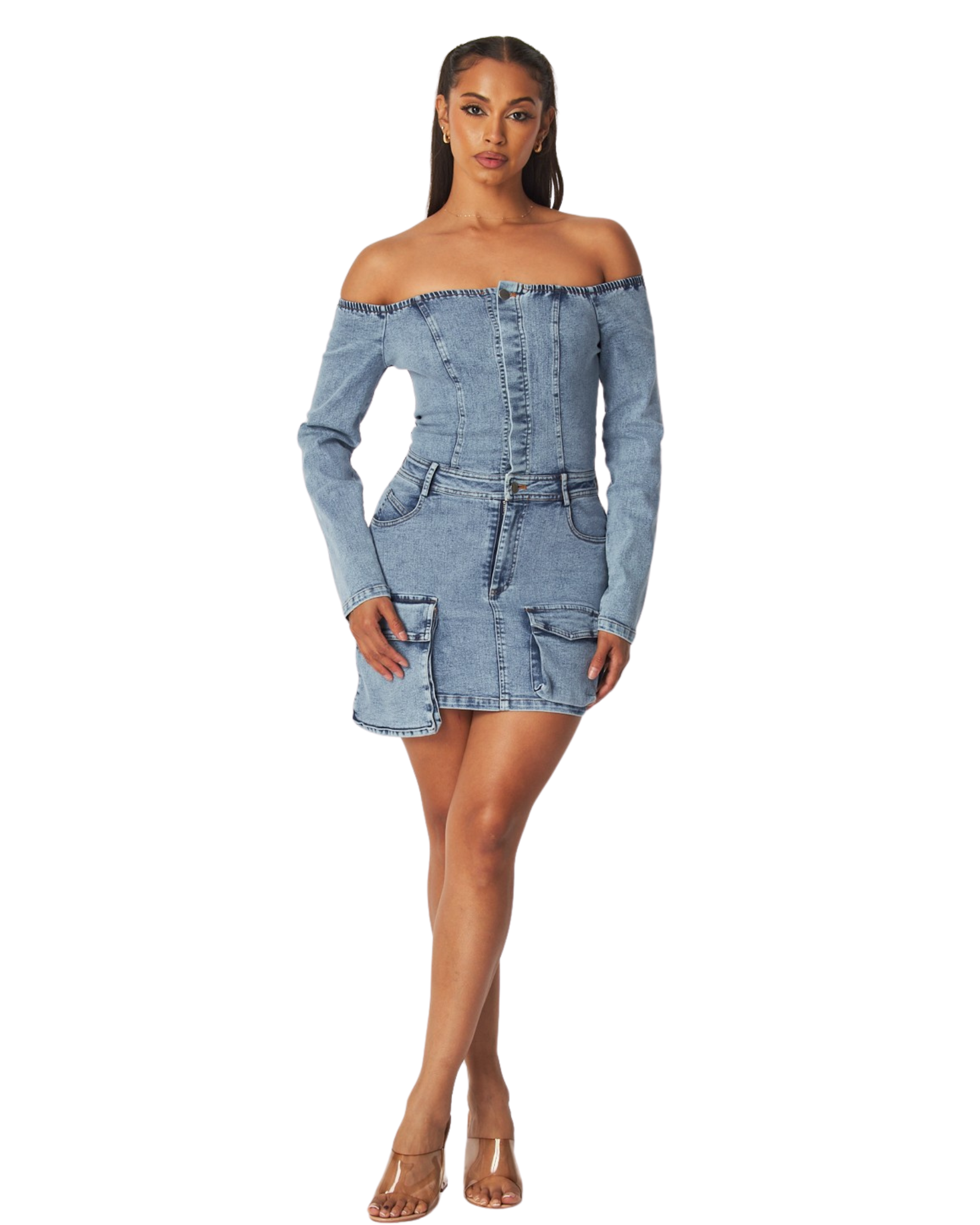 Valencia Off Shoulder Denim Dress