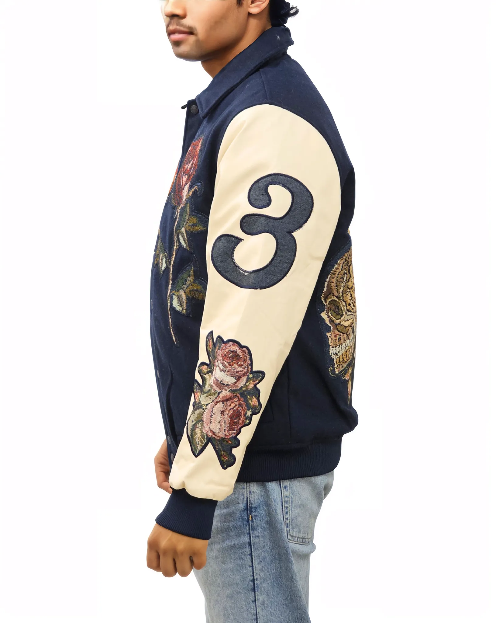 Rose Tapestry Patch Varsity Jacket