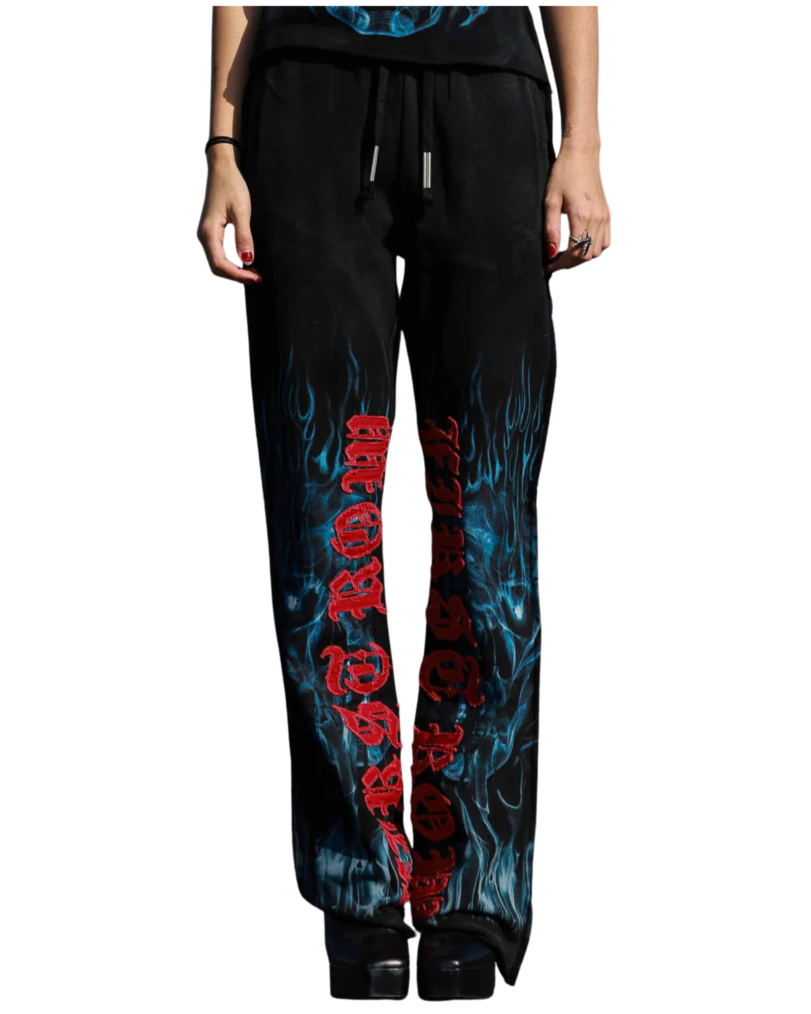 Wake Up And Fierce Flame Appliqué Flare Joggers