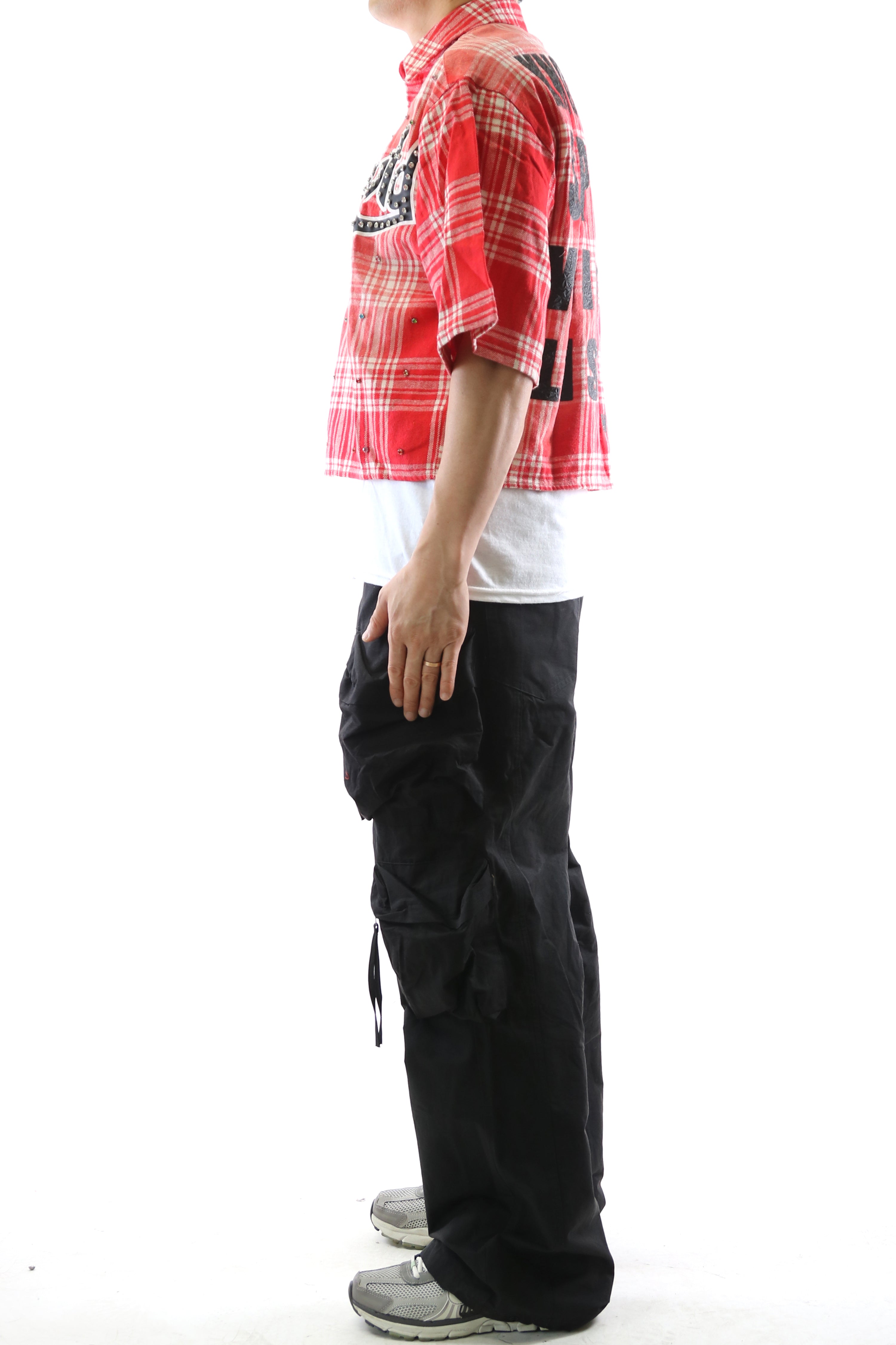 New Role Washed Flannel Crop Top Button Down Shirt