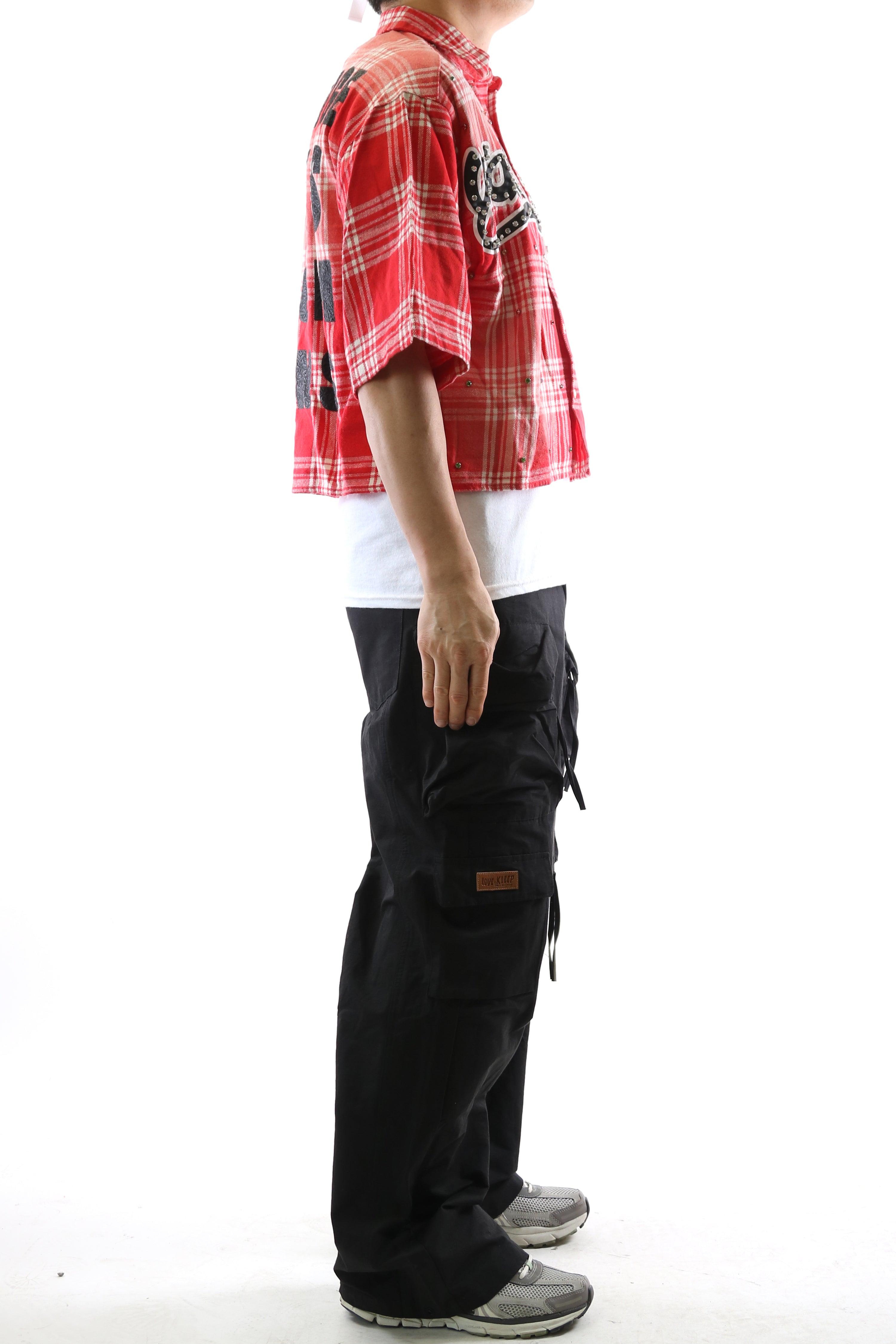 New Role Washed Flannel Crop Top Button Down Shirt
