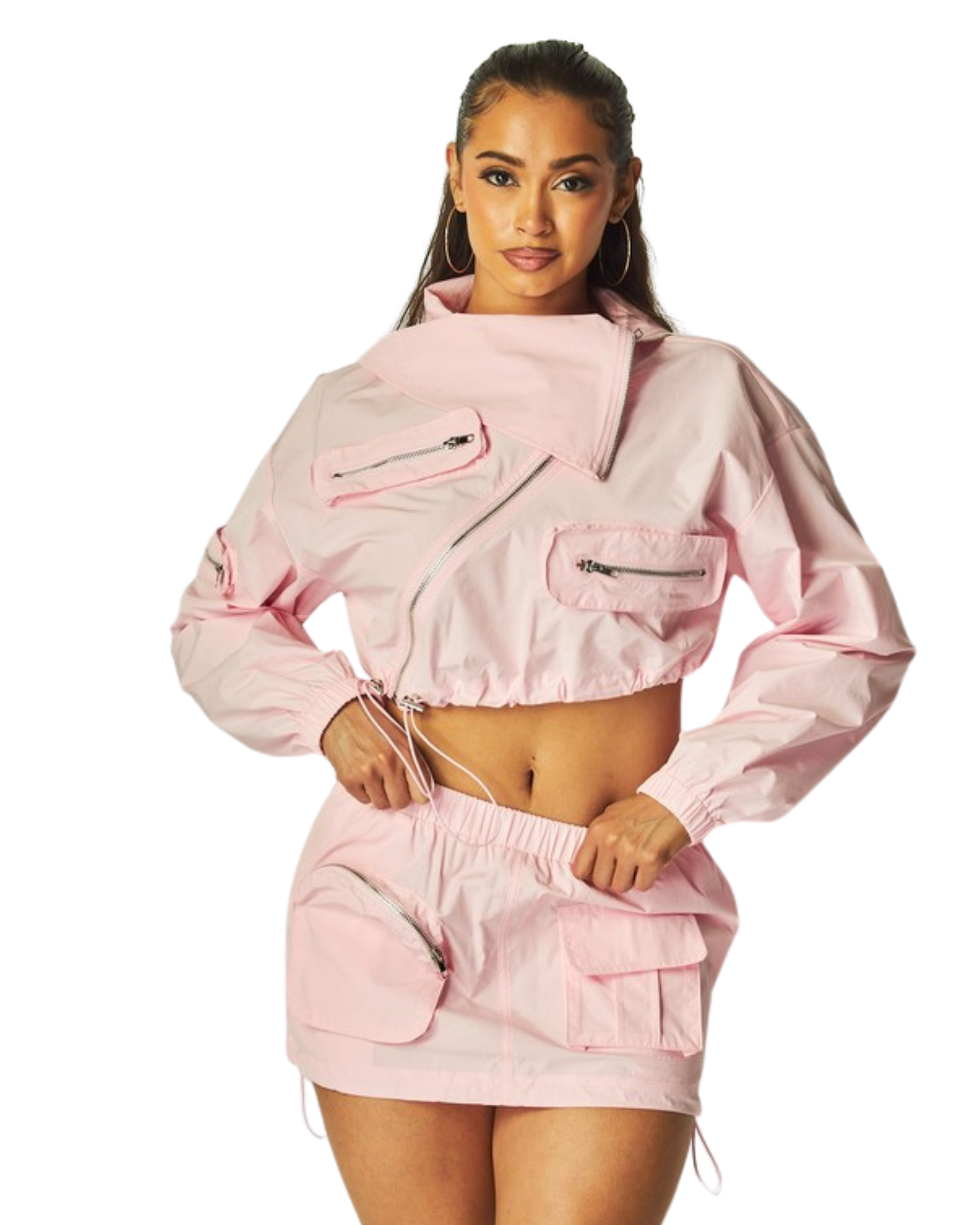 Hyperstrectch Asymmetrical Zip Crop Vest Set