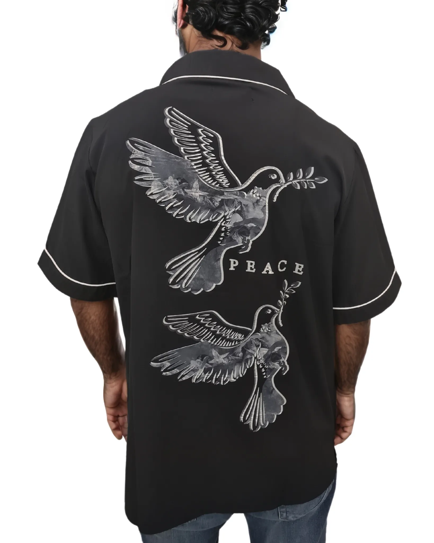 Peace Embroidered Button Down Shirt