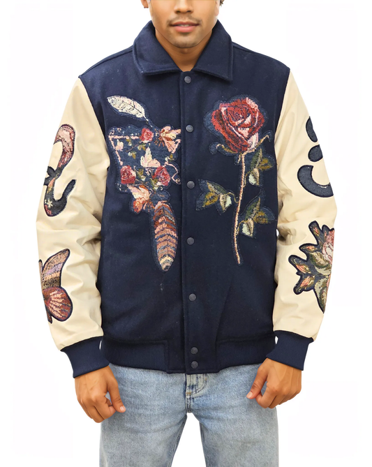 Rose Tapestry Patch Varsity Jacket