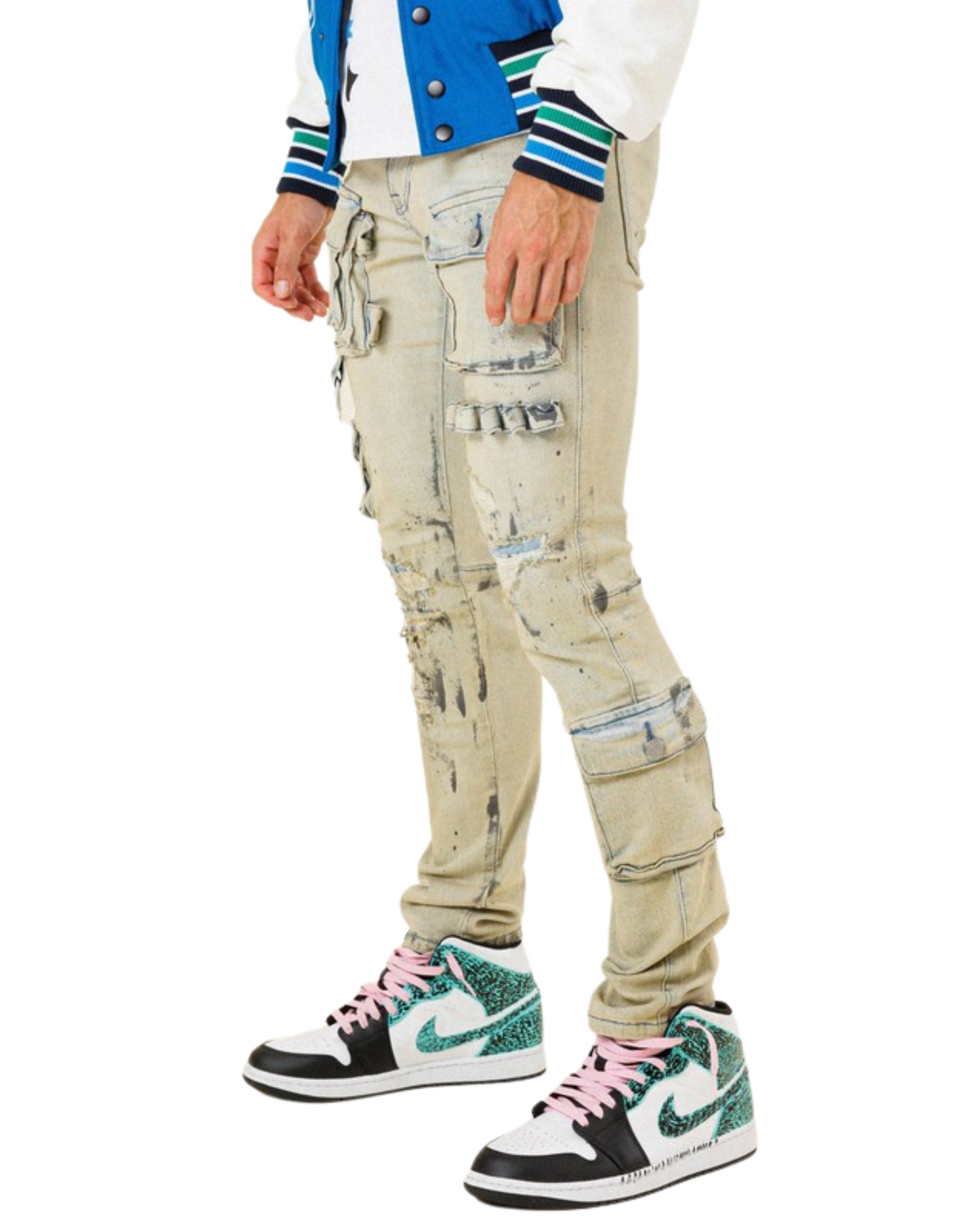 Multi Cargo Pocket Slim Fit Denim Pants