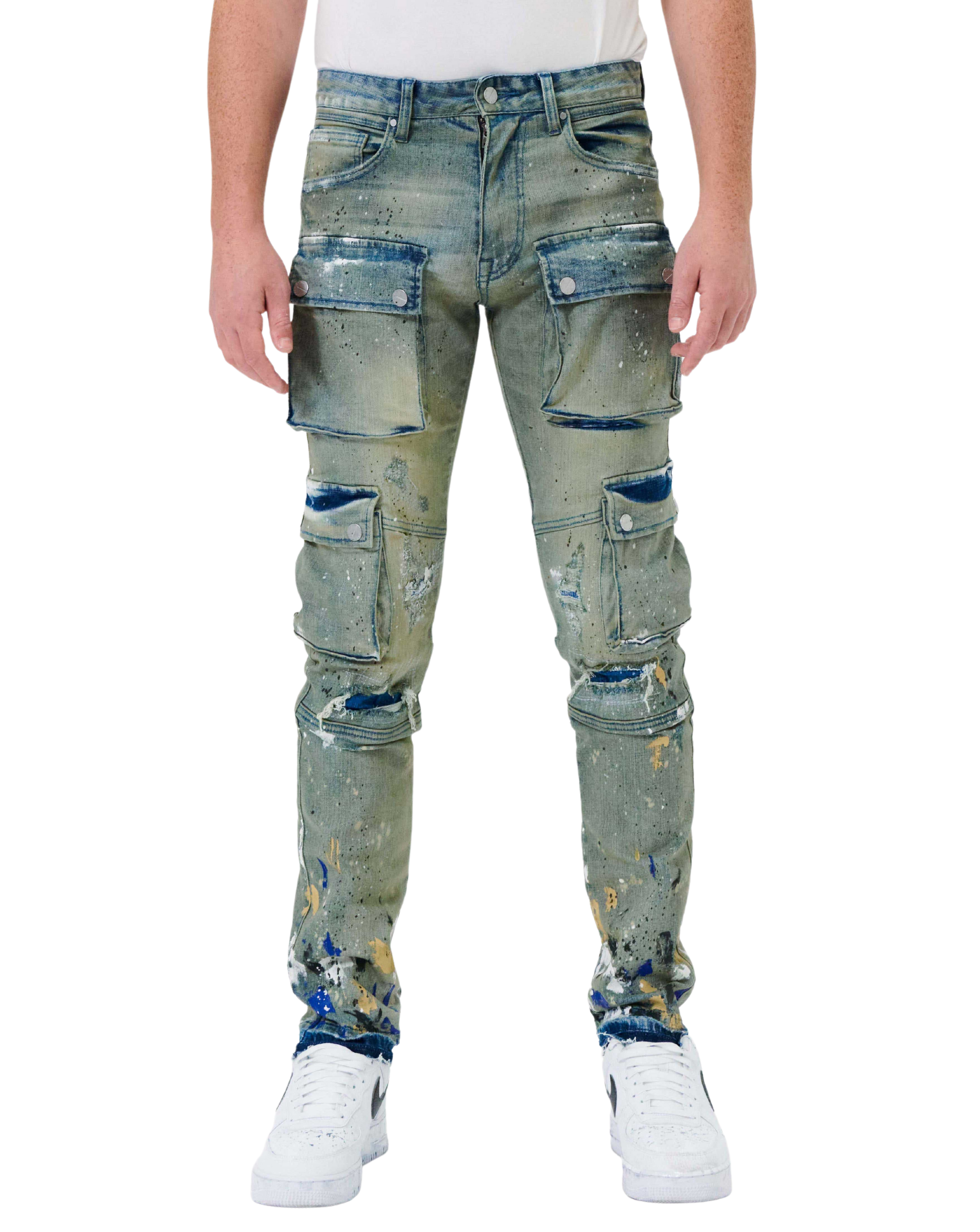 Multi Cargo Slim Straight Denim